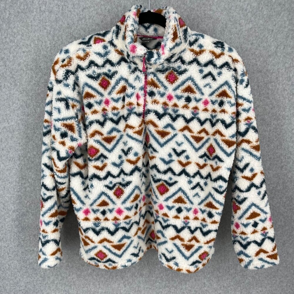 Eddie Bauer Womens High Pile Sherpa 1/4 Zip Size XL Southwestern Teddy Outdoor
